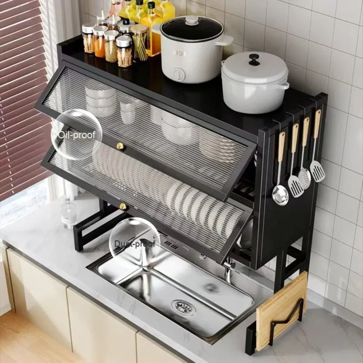 ORGANIZADOR Y ESCURRIDOR DE PLATOS DE 3 NIVELES CON DOBLE TAPA DE 85 CM